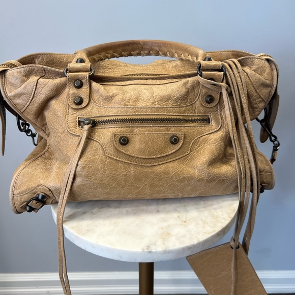 Balenciaga Motocross Giant 12 Part Time Bag Top Handle Light-Brown Beige Leather - Picture 5 of 13